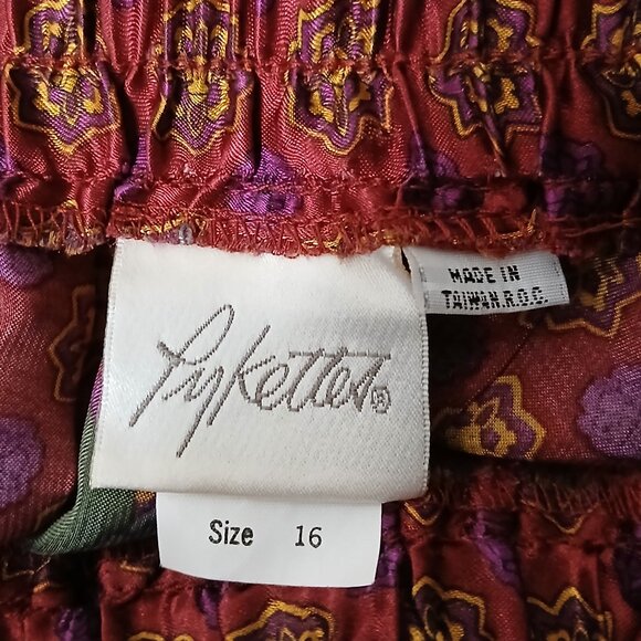 Pykettes Vintage Midi Skirt L Pleated Floral Satin - Picture 8 of 9